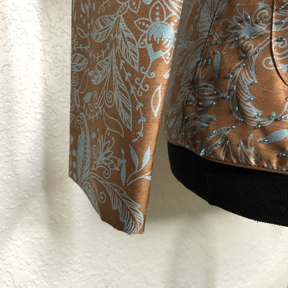 Victor Costa brown blue floral beaded rhinestone button blazer jacket size 6 - Picture 5 of 15
